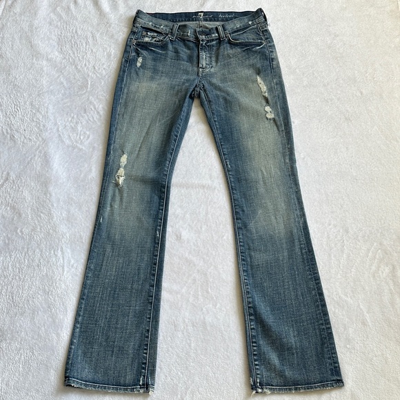 VTG Y2K 7 For All Mankind Womens Low Rise Distressed Thrashed Faded Jeans 28 USA - Picture 1 of 10